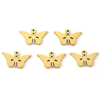 PVD Vacuum Plating 304 Stainless Steel Pendants, Laser Cut, Butterfly, Real 18K Gold Plated, 12x19x1mm, Hole: 1.2mm