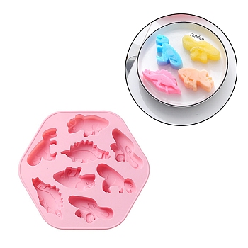 Food Grade DIY Silicone Molds, Fondant Molds, Baking Molds, Chocolate, Candy, Biscuits, UV Resin & Epoxy Resin Jewelry Making, Dinosaur, Pink, 230x252x30mm