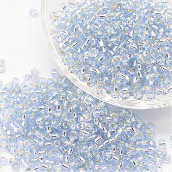 8/0 Transparent Glass Round Seed Beads, Grade A, Silver Lined, Alice Blue, 2.8~3.2mm, Hole: 1.0mm, about 15000pcs/pound
