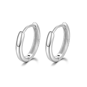 Rhodium Plated 925 Sterling Silver Huggie Hoop Earrings, Round Ring, with S925 Stamp, for Women, Platinum, 12mm