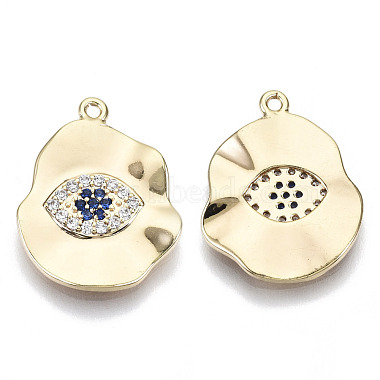 Real 18K Gold Plated Blue Oval Brass+Cubic Zirconia Pendants