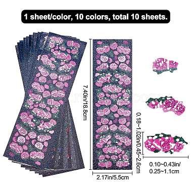 CRASPIRE 10 Sheets 10 Colors Colorful 3D Rose Laser Flash Stickers(DIY-CP0006-66)-2