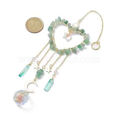 Natural Green Aventurine Chip Beads with Brass Findings Pendant Decorations(HJEW-JM01814-03)-3