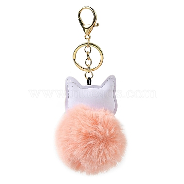 Imitation Rex Rabbit Fur Ball & PU Leather Cat Pendant Keychain(KEYC-K018-05KCG-02)-2