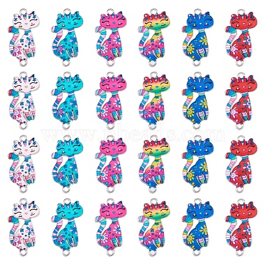 24pcs 6 Colors Printed Alloy Kitten Connector Charms(ENAM-TA0001-44)-2