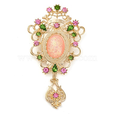 Baroque Flower Fern Green & Rose Rhinestone Brooch Pin(JEWB-Z031-12KCG)-2