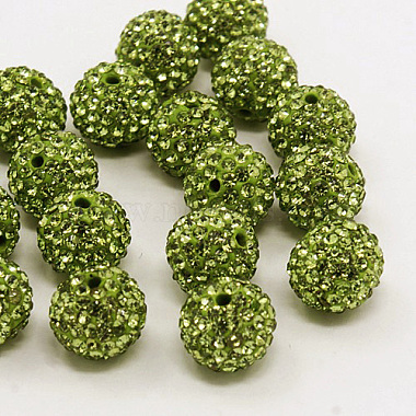 8mm OliveDrab Round Polymer Clay+Glass Rhinestone Beads