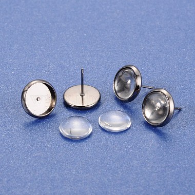 DIY Brass Ear Stud Cabochon Bezel Settings and Clear Glass Cabochons(DIY-X0267-01-10mm-B-RS)-2