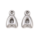 304 Stainless Steel Pendants, Letter Charms, Letter A, 9.5~10x2.5~9x2.5mm, Hole: 1.2mm(STAS-S186-12A-P01)