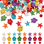 150Pcs 3 Styles Synthetic Turquoise Beads, Dyed, Round & Starfish & Turtle, Mixed Color, 8~18.5x8~15x5~8mm, Hole: 1~1.5mm, 50pcs/style(G-HY0001-68)