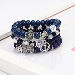 4Pcs Bohemian Style Alloy & Glass & Acrylic Charm Bracelets Set, Butterfly & Anchor & Elephant, Antique Silver, Dark Blue, 7-1/8 inch(18cm)(WG8E884-04)