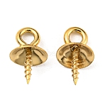 304 Stainless Steel Cup Peg Bails, Flat Round, Real 18K Gold Plated, 10.5x6mm, Hole: 1.8mm, Pin: 1.5mm(STAS-G310-29G)