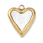 304 Stainless Steel with Shell Pendants, Heart Charms, Golden, Seashell Color, 16x14x2.5mm, Hole: 2mm(SA-CBAF41E-02C-G)