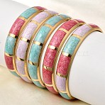 304 Stainless Steel Enamel Hinged Bangles, Wide Bangles for Women, Ion Plating(IP), Real 18K Gold Plated, Inner Diameter: 2.52 inch(6.4cm)(BJEW-D408-44G)