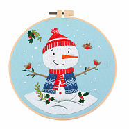 DIY Christmas Theme Embroidery Kits, Including Printed Cotton Fabric, Embroidery Thread & Needles, Plastic Embroidery Hoop, Snowman, 200x200mm(XMAS-PW0001-175D)