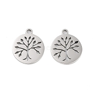 316 Surgical Stainless Steel Charms, Laser Cut, Flat Round Charm, Stainless Steel Color, Tree, 14.5x12.5x1mm, Hole: 1.5mm(STAS-C096-11A-P)