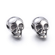 Halloween 304 Stainless Steel Beads, Skull Head, Antique Silver, 12x8.5x9mm, Hole: 1.8mm(STAS-F243-20AS)