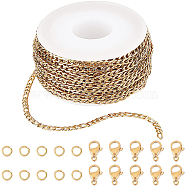 DIY Chain Necklace Bracelet Making Kits, Including 304 Stainless Steel Figaro Chains & Jump Rings & Clasps, Golden, Chain: 10m/bag(DIY-SC0019-60)