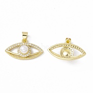 Rack Plating Brass Micro Pave Clear Cubic Zirconia Charms, with Acrylic Bead, Long-Lasting Plated, Cadmium Free & Lead Free, Eye, Real 18K Gold Plated, 13.5x23x7.5mm, Hole: 4x3mm(ZIRC-C041-13G)