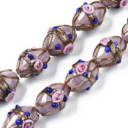 Handmade Gold Sand Lampwork Beads Strands, Ovald with Flower, Rosy Brown, 16~17x13~15x12~13mm, Hole: 1.4~1.8mm, about 30pcs/strand, 19.69 inch(50cm)(LAMP-N021-40B)