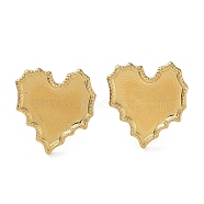 Ion Plating(IP) Rack Plating 304 Stainless Steel Stud Earring Findings, Earring Settings, Heart, Real 18K Gold Plated, 17x16mm, Pin: 0.7mm, Tray: 15x13mm(STAS-M323-19G)