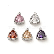 Glass Pendants, with Brass Findings, Triangle Charm, Real Platinum Plated, 9.5x8x4.5mm, Hole: 1mm(KK-P260-03P)