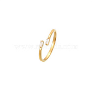 Golden Stainless Steel Cuff Ring, with Glass, Rectangle, Clear, Inner Diameter: 20mm(MM8912-6)