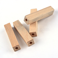 Unfinished Wood Beads, Natural Wooden Beads, Lead Free, Cuboid, 50x10~10.5x10~10.5mm, Hole: 4.5mm(X-WOOD-S659-13-LF)