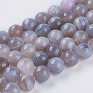 Natural Striped Agate/Banded Agate Beads Strands, Faceted, Round, Gainsboro, 10mm, Hole: 1.2mm(X-G-G581-10mm-09)