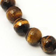 Natural Tiger Eye Beads Strands, Faceted, Round, Yellow, about 8mm in diameter, hole: 1mm, about 47~49pcs/strand, 15.1 inch(G-I003-8mm-01)