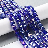 Electroplate Glass Beads Strands, AB Color Plated, Faceted, Cube, Blue, 6x6x6mm, Hole: 1mm, about 100pcs/strand, 22 inch(EGLA-R030-6x6mm-10)