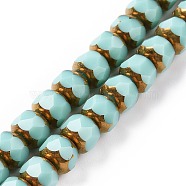 Electroplate Opaque Glass Beads Strands, Half Golden Plated, Long-Lasting Plated, Faceted, Rondelle, Turquoise, 7.5x6mm, Hole: 1.2mm, about 60pcs/strand, 15.75''(40cm)(GLAA-P003-A02)