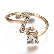 Alloy Cuff Rings, Open Rings, with Crystal Rhinestone, Golden, Letter.Z, US Size 7 1/4(17.5mm)(RJEW-I075-01G-Z)