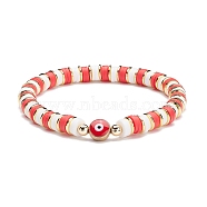 Synthetic Hematite & Polymer Clay Heishi Beads Stretch Bracelet, Evil Eye Beads Bracelet, Power Lucky Bracelet for Women, Red, Inner Diameter: 2-1/4 inch(5.6cm)(BJEW-JB07226-05)
