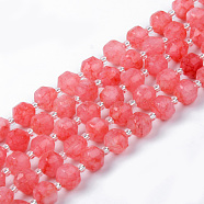 Natural Rhodochrosite Beads Strands, Round, Dyed, Faceted, 7~8x8mm, Hole: 1.2mm, about 38~40pcs/strand, 15.16inch(38.5cm)(G-R482-05-8mm)