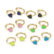 Brass Enamel Huggie Hoop Earrings, Heart, Golden, Mixed Color, 15x2mm, Pin: 1mm(EJEW-L234-065G)