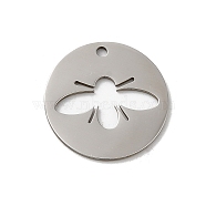 201 Stainless Steel Pendants, Stainless Steel Color, Laser Cut, Flat Round Charm, Bees, 18x1mm, Hole: 1.5mm(STAS-E206-02P-01)