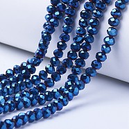 Electroplate Transparent Glass Beads Strands, Full Plated, Faceted, Rondelle, Blue Plated, 2.5x2mm, Hole: 0.4mm, about 150~155pcs/strand, 32~33cm(EGLA-A034-T1mm-UA02)