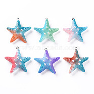 Resin Pendants, with Platinum Iron Loops, Gradient Color, Starfish, Mixed Color, 38x36~37x12mm, Hole: 2mm(X-RESI-Q211-002A)