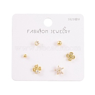 6 Pcs Brass Mirco Pave Clear Cubic Zirconia Ear Studs, with 925 Sterling Silver Pins, Round & Flower, Golden, 3~7.5x3~7.5mm(EJEW-S218-01G-02)