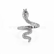 Snake Shape Rack Plating Alloy Cuff Rings, Open Rings, Cadmium Free & Lead Free, Platinum, US Size 8 1/4(18.3mm)(RJEW-Q163-013B-RS)