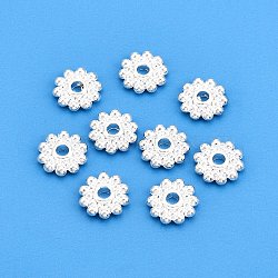 Alloy Spacer Beads, Flower, Long-Lasting Plated, Silver, 8.5x2mm, Hole: 1.8mm(FIND-B029-04S)