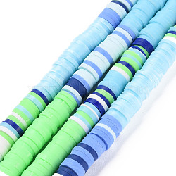 Handmade Polymer Clay Bead Strands, Heishi Beads, Disc/Flat Round, Mixed Color(Main Color: Light Sky Blue & Spring Green), 6x0.3~1.5mm, Hole: 1.6mm, about 335~351pcs/strand, 15.47 inch~15.71 inch(39.3cm~39.9cm)(CLAY-S096-030B)