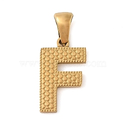 PVD Vacuum Plating 304 Stainless Steel Pendants, Golden, Letter Charm, Letter F, 17x10x1.5mm, Hole: 5x3mm(STAS-Z072-01G-F)