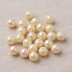 Eco-Friendly Poly Styrene Acrylic Beads, AB Color Plated, Round, Lemon Chiffon, 10mm, Hole: 2mm, about 980pcs/500g(PL426-13)