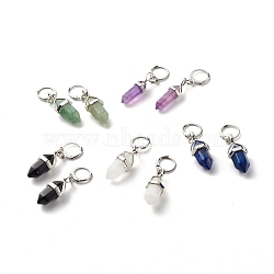 Bullet Natural Mixed Stone Pendant Hoop Earrings for Girl Women, with 304 Stainless Steel Findings, 46mm, Pin: 0.6mm(EJEW-JE04636)