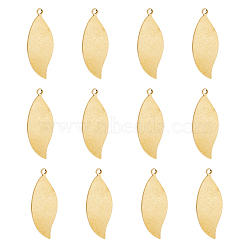 Brass Pendants, Leaf, Light Gold, 32x12.5x1mm, Hole: 1.8mm, 30pcs/box(KK-FH0005-52)