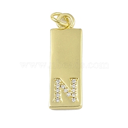 Brass Micro Pave Clear Cubic Zirconia Pendants, Real 18K Gold Plated, Rectangle, Letter N, 23.5x7.5x2mm, Hole: 3mm(KK-P266-06G-N)