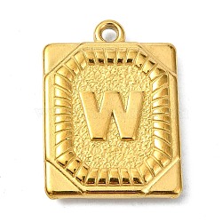 Ion Plating(IP) 304 Stainless Steel Pendants, Rectangle with Letter Charm, Real 18K Gold Plated, Letter W, 24.5x18x3mm, Hole: 1.8mm(STAS-U033-01G-W)