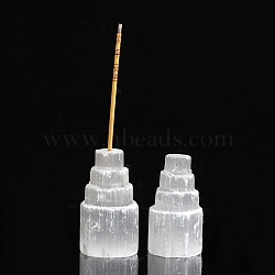 Natural Selenite Tower Incense Burners, Incense Holders, Home Office Teahouse Zen Buddhist Supplies, 30x65mm(PW-WG92955-01)